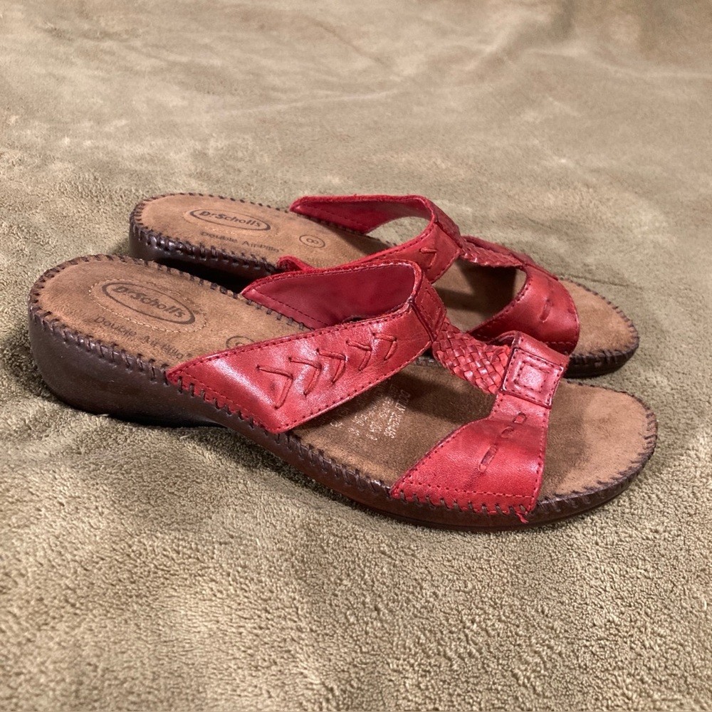 NWOT Dr. Scholl's Vintage 80s Sandals Dolly Double Air Pillo Leather Red Size 8M